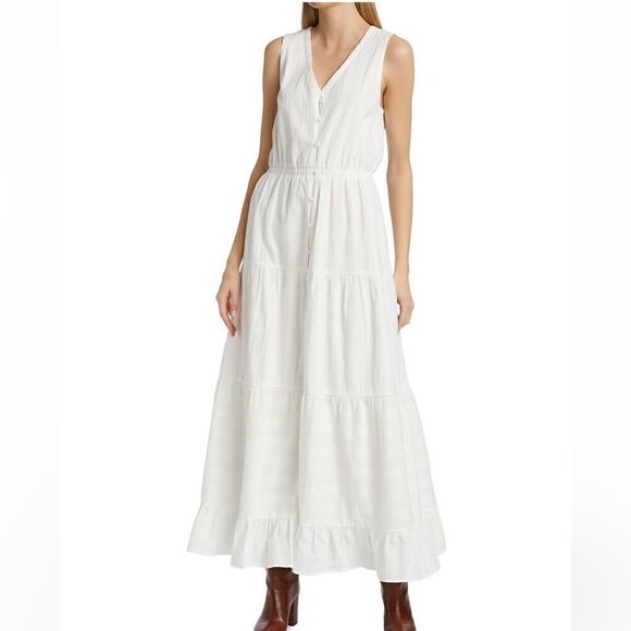 Splendid Northstar Tiered Cotton Buttons Down Maxi Dress In White.Size S - Picture 2 of 15